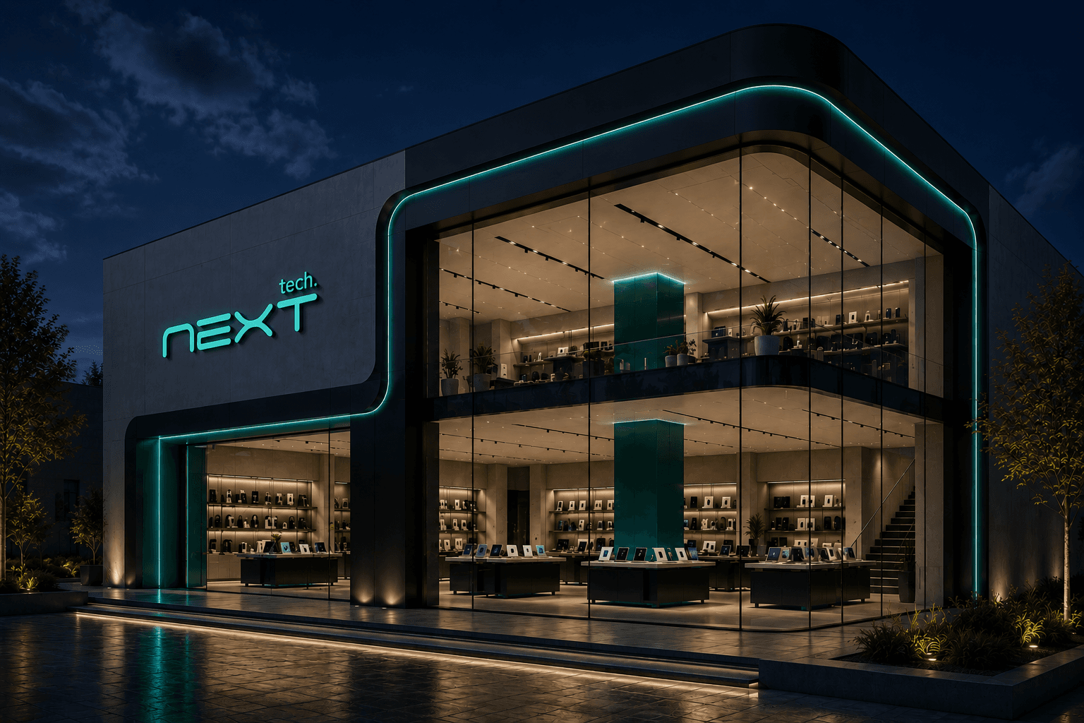 NextTech store, night
